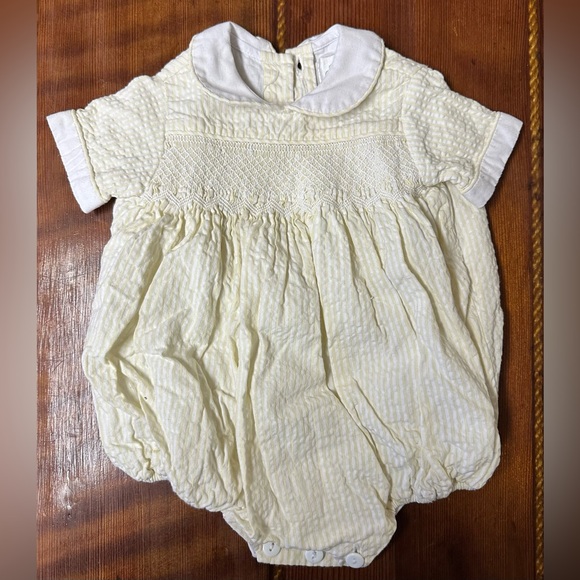 Strasburg Yellow/White Hand Smocked Bubble for Newborn - Picture 2 of 11